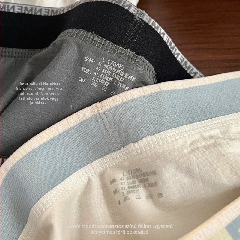 Férfi pamut boxeralsó 3D zsebbel, kontrasztos betűkkel, lélegző és kényelmes