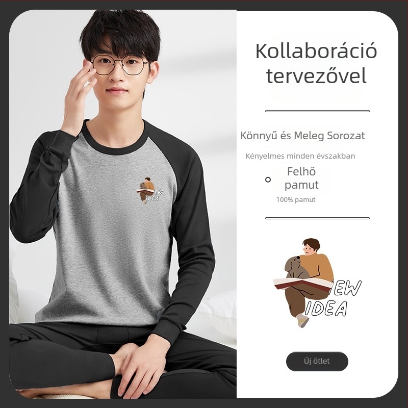 Tinédzser fiúk számára 100% pamut őszi alapréteg készlet — felső és alsó, légáteresztő és antibakteriális