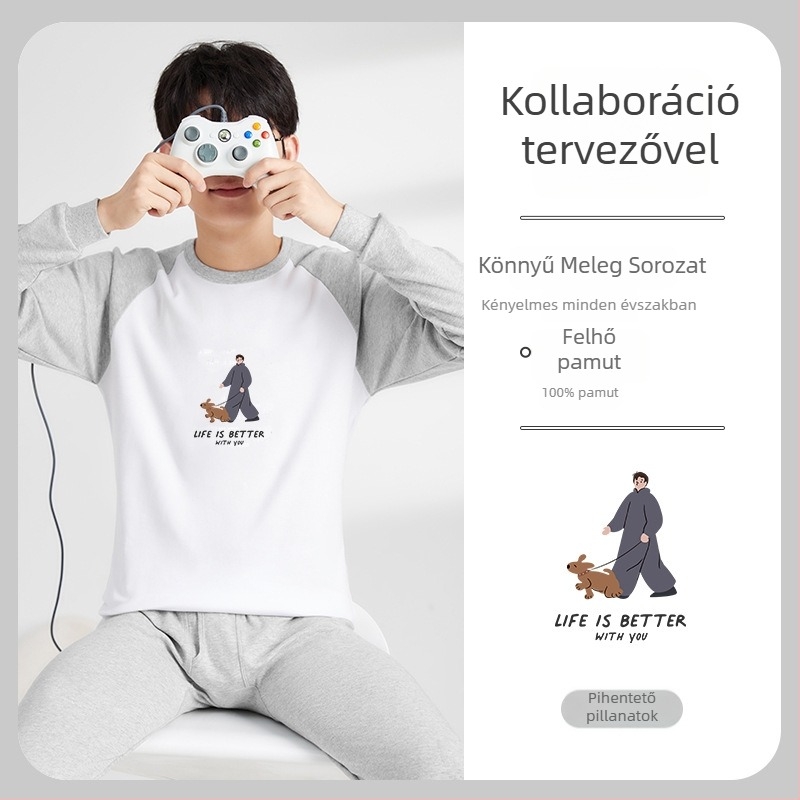 Tinédzser fiúk számára 100% pamut őszi alapréteg készlet — felső és alsó, légáteresztő és antibakteriális