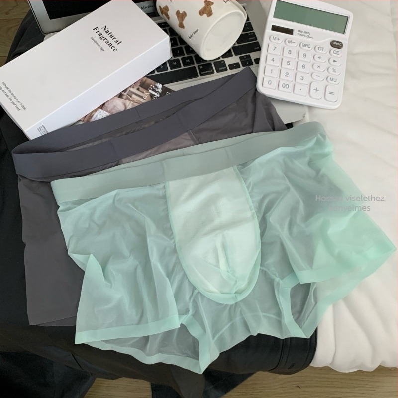 Férfi boxeralsó Ice Silk anyagból, légáteresztő, gyorsan száradó, 3D honeycomb zseb, kötött nylon anyag