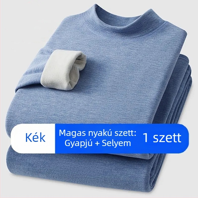 Unisex kasmír-selyem termoszett, fél magas galléval, fleece-béléssel és vastag anyaggal, felső rész hosszú ujjú és nadrág
