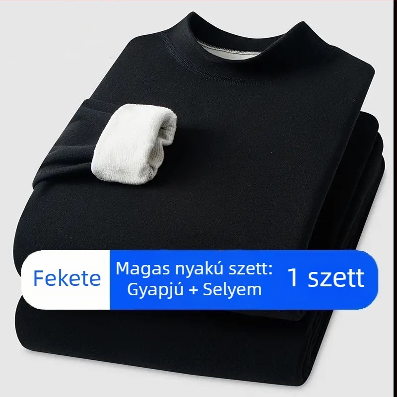 Unisex kasmír-selyem termoszett, fél magas galléval, fleece-béléssel és vastag anyaggal, felső rész hosszú ujjú és nadrág