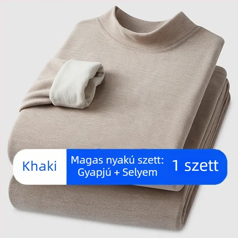 Unisex kasmír-selyem termoszett, fél magas galléval, fleece-béléssel és vastag anyaggal, felső rész hosszú ujjú és nadrág