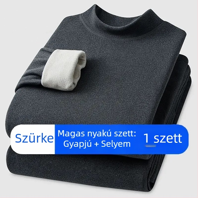Unisex kasmír-selyem termoszett, fél magas galléval, fleece-béléssel és vastag anyaggal, felső rész hosszú ujjú és nadrág