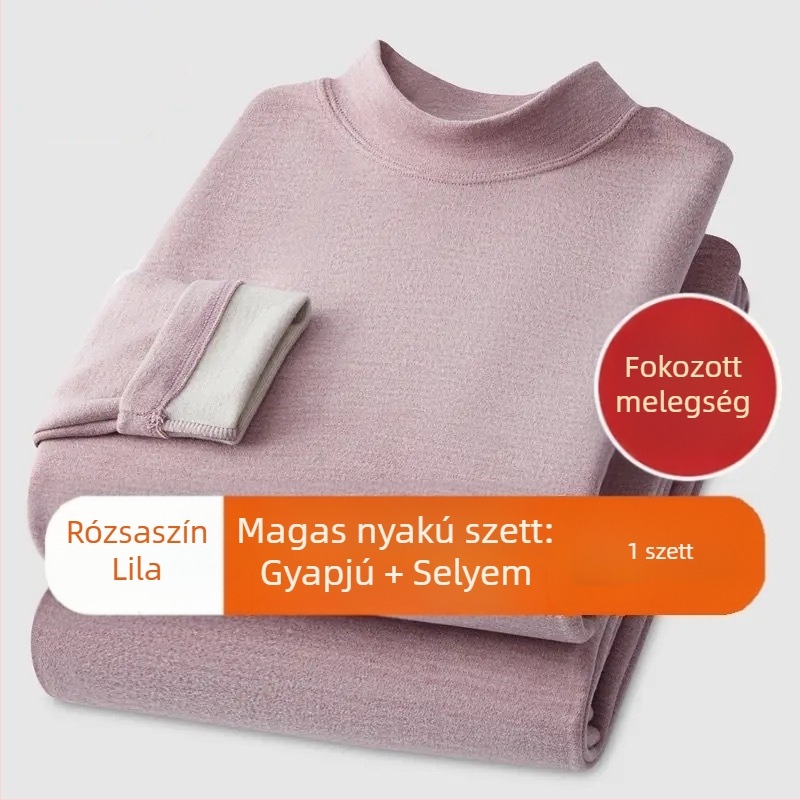 Unisex kasmír-selyem termoszett, fél magas galléval, fleece-béléssel és vastag anyaggal, felső rész hosszú ujjú és nadrág