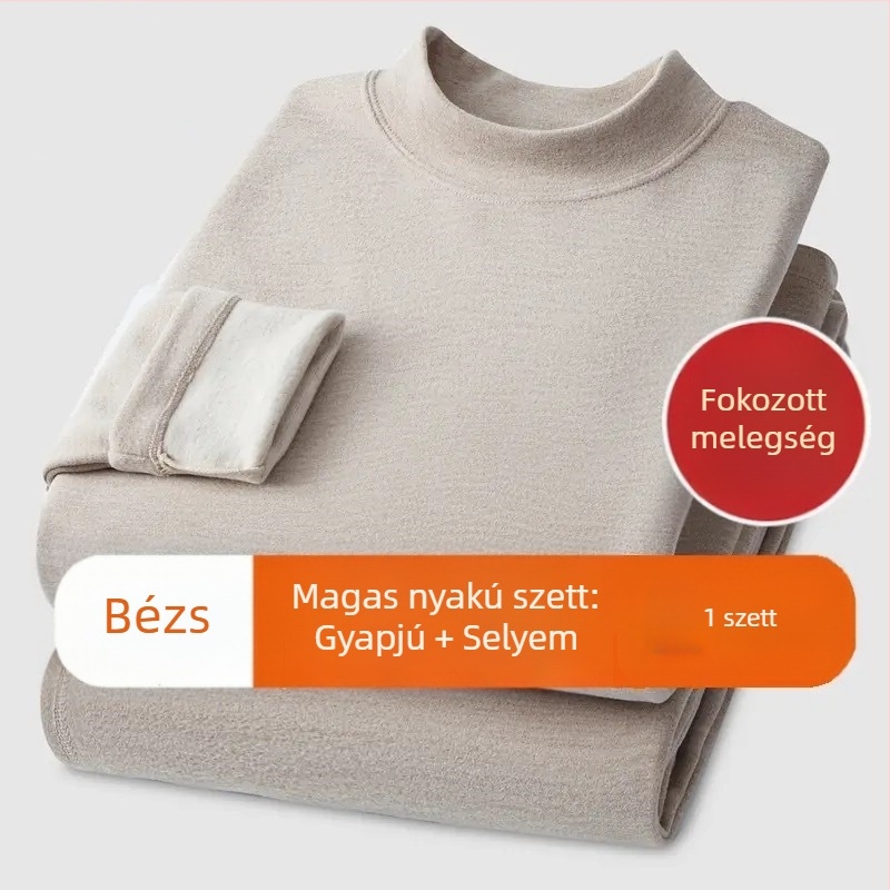 Unisex kasmír-selyem termoszett, fél magas galléval, fleece-béléssel és vastag anyaggal, felső rész hosszú ujjú és nadrág