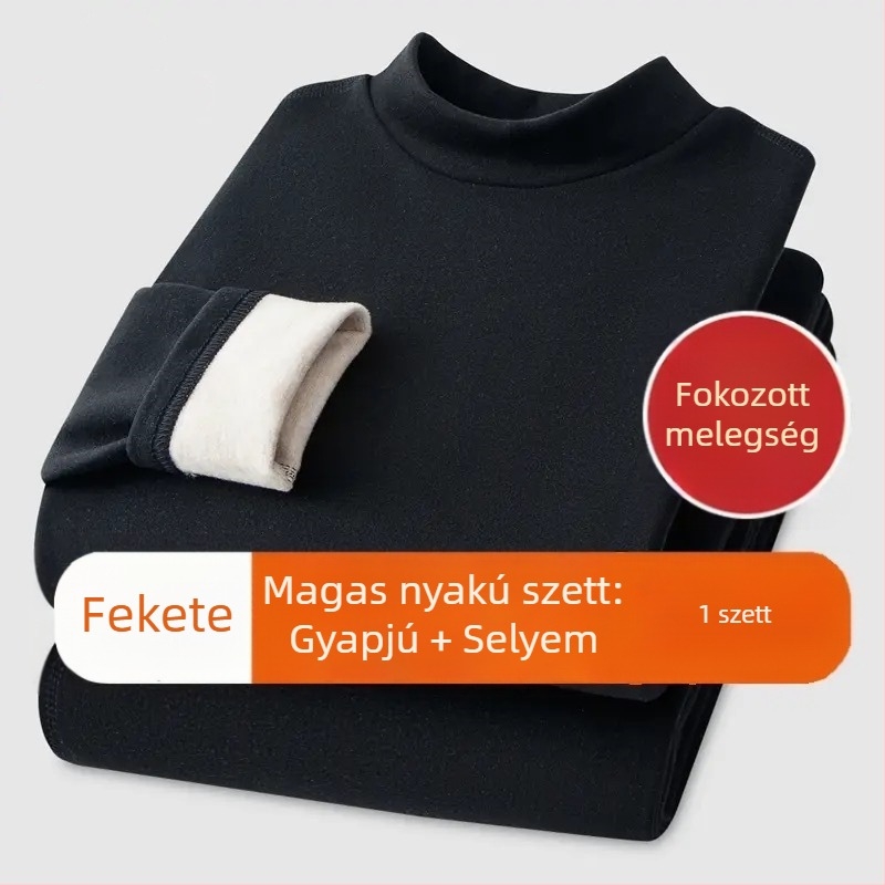 Unisex kasmír-selyem termoszett, fél magas galléval, fleece-béléssel és vastag anyaggal, felső rész hosszú ujjú és nadrág