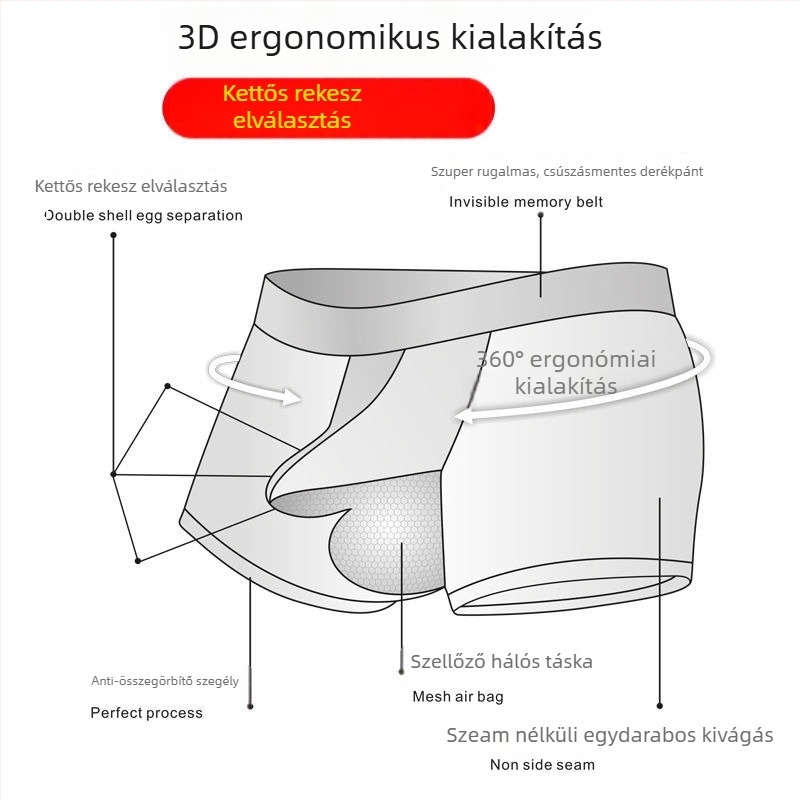 Férfi boxer briefs: lélegző viszkóz anyag, középmagas derék, seamless, antibakteriális, sportos