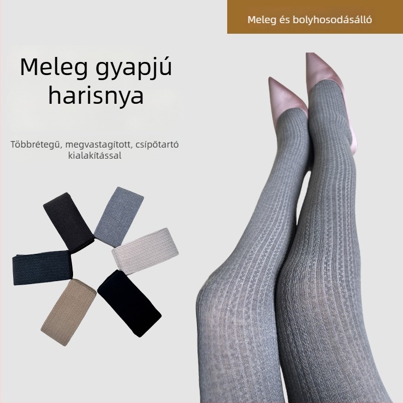 2026 őszi-téli női gyapjú leggings meleg fleece-béléssel, egyszínű