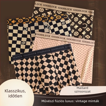 Férfi pamut boxer alsó, középmagas derék, laza fazon, geometriai mintázat