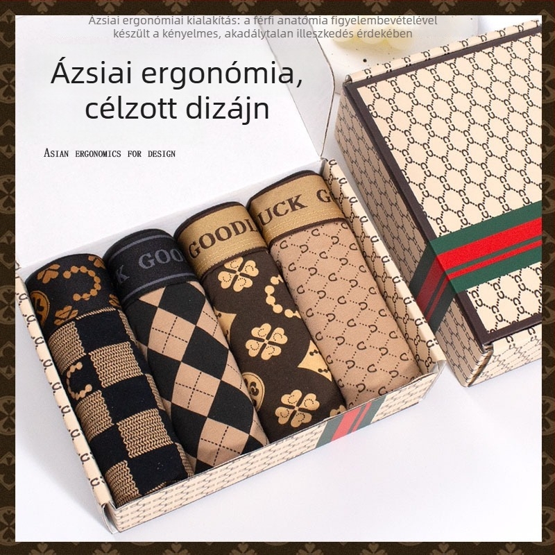 Férfi pamut boxer alsó, középmagas derék, laza fazon, geometriai mintázat