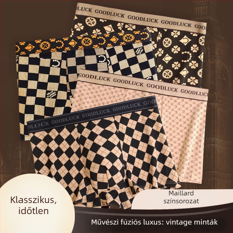 Férfi pamut boxer alsó, középmagas derék, laza fazon, geometriai mintázat