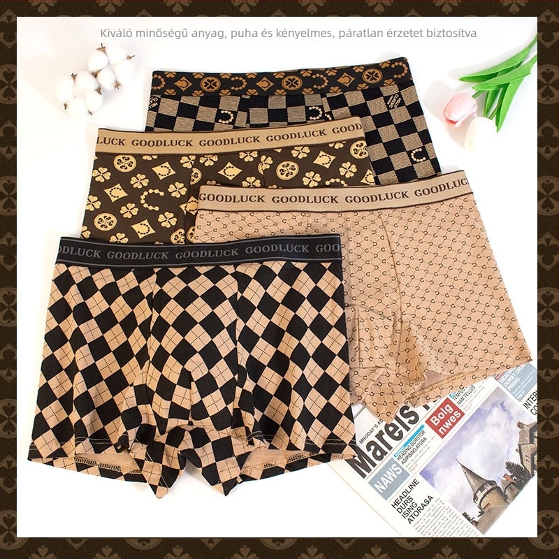 Férfi pamut boxer alsó, középmagas derék, laza fazon, geometriai mintázat