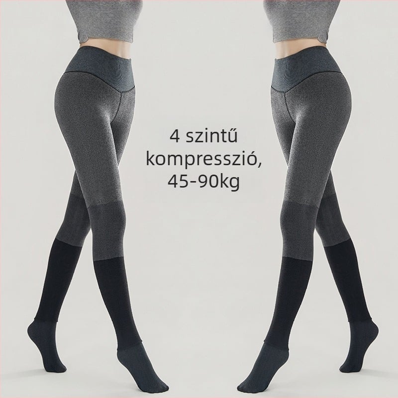 Női harisnyanadrág fleece-béléssel, rayonból, csíkos mintázat, vastag szövés, harisnyanadrág hossz