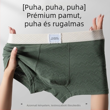 Férfi pamut-textúrájú alsónemű, őszi-téli, egyszínű, középmagas derék, lélegző boxeralsó, nagy méret