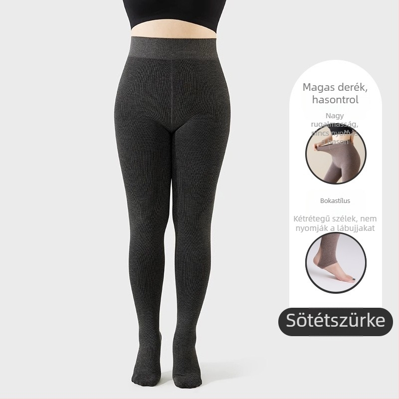 Plusz méretű szürke női leggings fleece-béléssel, őszi-téli vastag, magas derék, hasformázás, fenékemelés