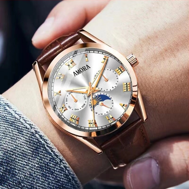 Férfi kvarc óra, világító kijelzővel, vízálló, 37 mm-es számlap, 10 mm-es vastagság, műbőr szíj