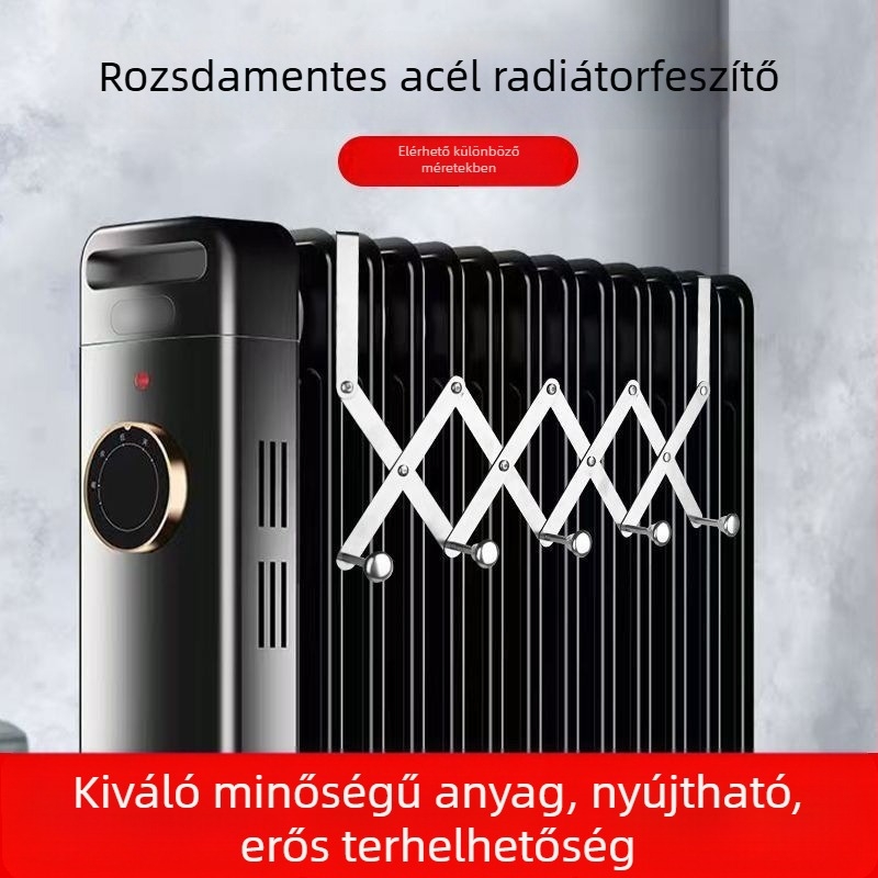 Rozsdamentes acél radiátorra szerelhető kihúzható akasztó, korrózió- és magas hőmérséklet-álló, teherbíró, szerelés nélkül