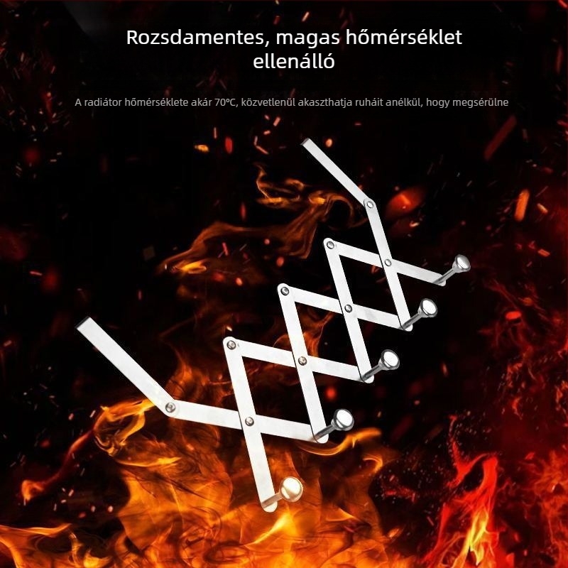 Rozsdamentes acél radiátorra szerelhető kihúzható akasztó, korrózió- és magas hőmérséklet-álló, teherbíró, szerelés nélkül