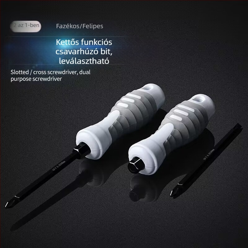 Két végű csavarhúzó Phillips és ferde fejjel, Cr-Mo acélból, mágneses, izolált, csavarátmérő 6 mm