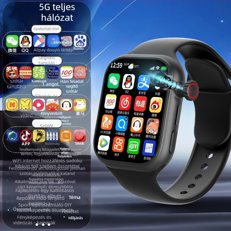 Gyerekeknek szóló 5G-s okosóra SIM-kártya bemenettel, vízálló, helymeghatározás, fényképezés, lépésszámláló, szilikon szíj