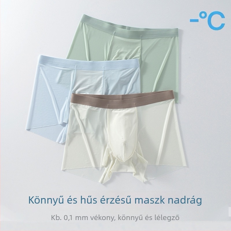 Férfiaknak tervezett csíkmentes, lélegző ice silk alsónemű, fő anyag: nylon, szövés: plain weave, ágyék alatti bélés: viszkóz
