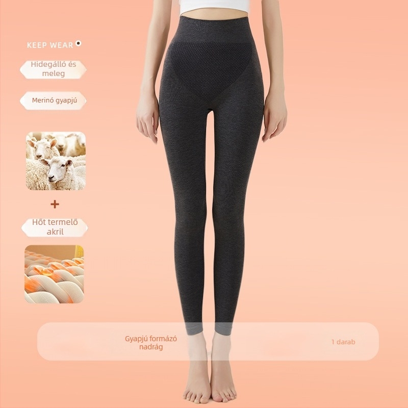 Melegítő jellegű, karcsúsító, magas derekú varrat nélküli leggings akrilgyapjú keverékből, kényelmes a hideg időben, őszi viselet
