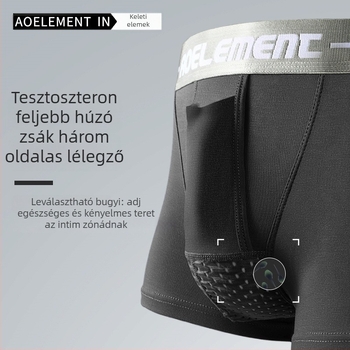 Férfi lélegző boxeralsó herezacskózsebbel, kötött anyagból, regenerált cellulóz rostokból, középmagas derekú