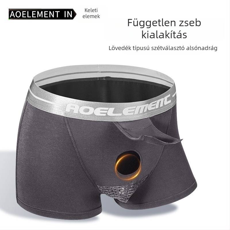 Férfi lélegző boxeralsó herezacskózsebbel, kötött anyagból, regenerált cellulóz rostokból, középmagas derekú