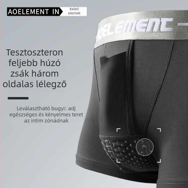 Férfi lélegző boxeralsó herezacskózsebbel, kötött anyagból, regenerált cellulóz rostokból, középmagas derekú