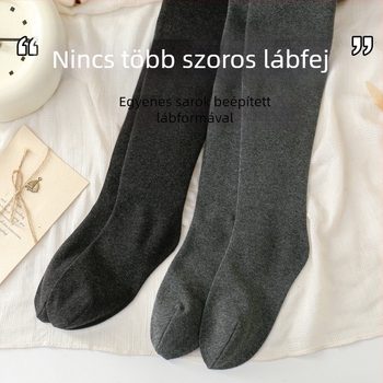 Őszi-téli fleece-bélésű barna harisnya nőknek, vastag és meleg, fekete-szürke, négyzetes sarokkal és lábformázó dizájnnal