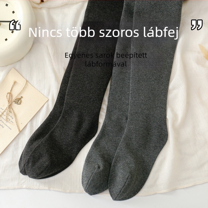 Őszi-téli fleece-bélésű barna harisnya nőknek, vastag és meleg, fekete-szürke, négyzetes sarokkal és lábformázó dizájnnal