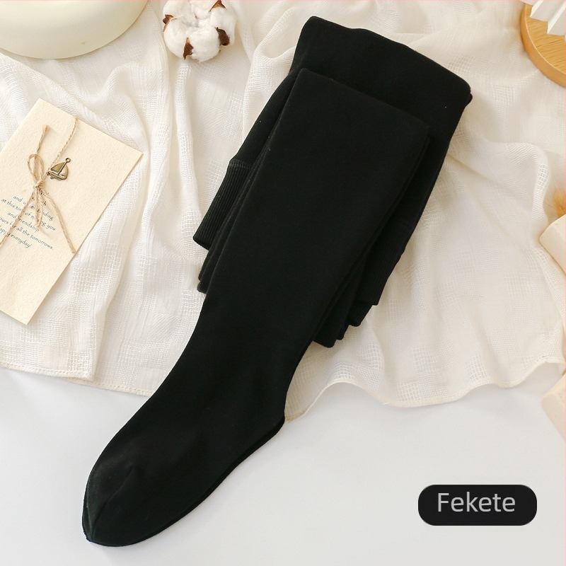 Őszi-téli fleece-bélésű barna harisnya nőknek, vastag és meleg, fekete-szürke, négyzetes sarokkal és lábformázó dizájnnal