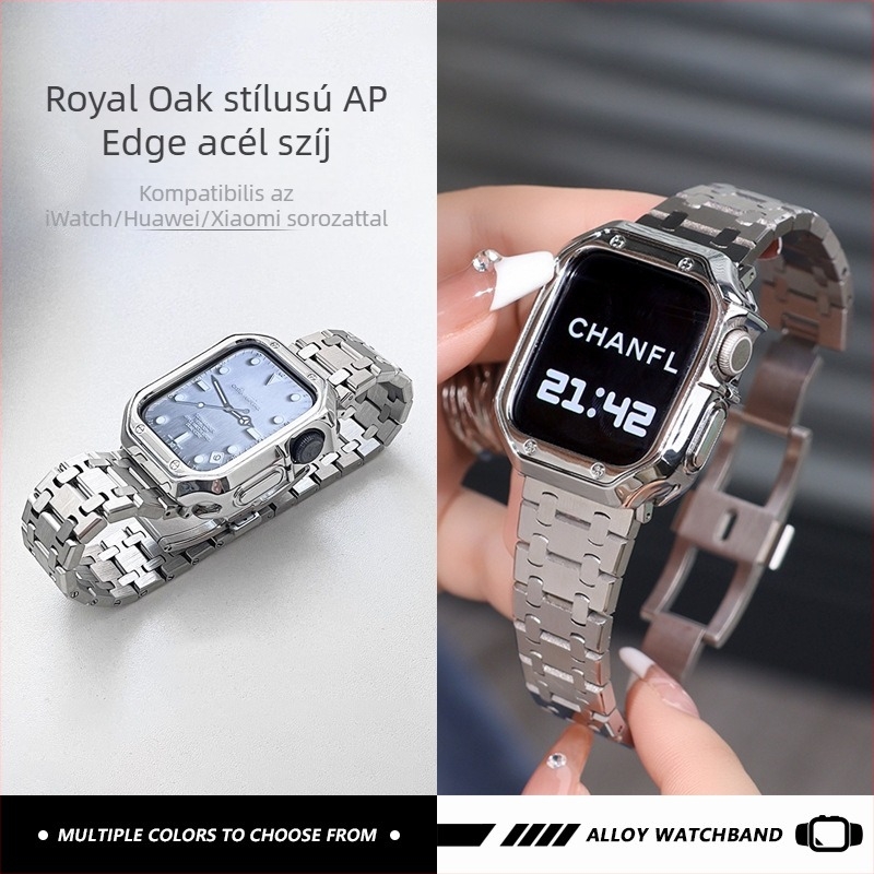 Oak-stílusú acél óraszíj Apple Watch 89S10, Huawei/Xiaomi 89Pro, 22 mm, hossz 18.5 cm, súly 75 g, pillangócsattal
