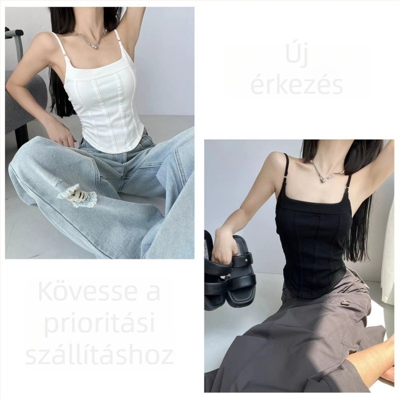 Szexi halszálkás vállpántos top beépített melltartó párnákkal, ujjatlan, karcsú szabású, nyári alapdarab