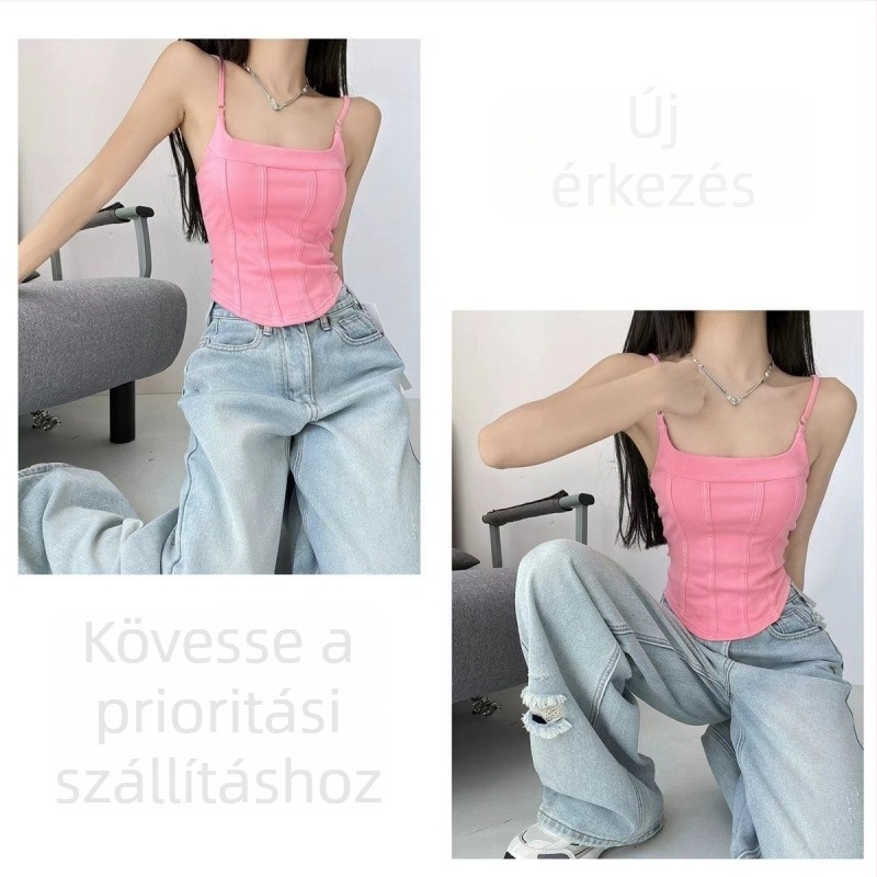 Szexi halszálkás vállpántos top beépített melltartó párnákkal, ujjatlan, karcsú szabású, nyári alapdarab