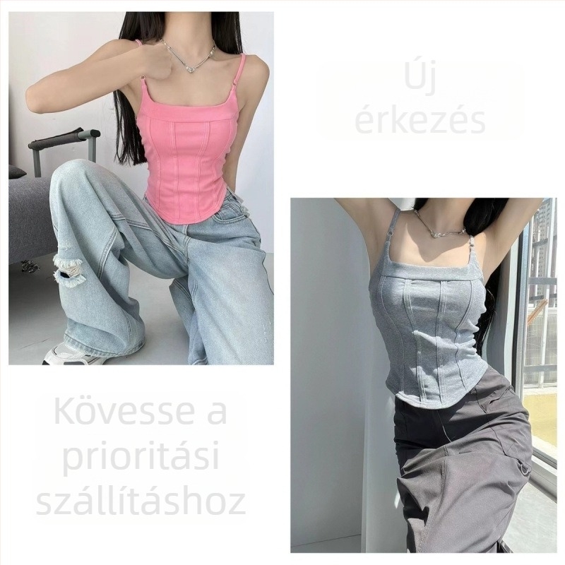 Szexi halszálkás vállpántos top beépített melltartó párnákkal, ujjatlan, karcsú szabású, nyári alapdarab