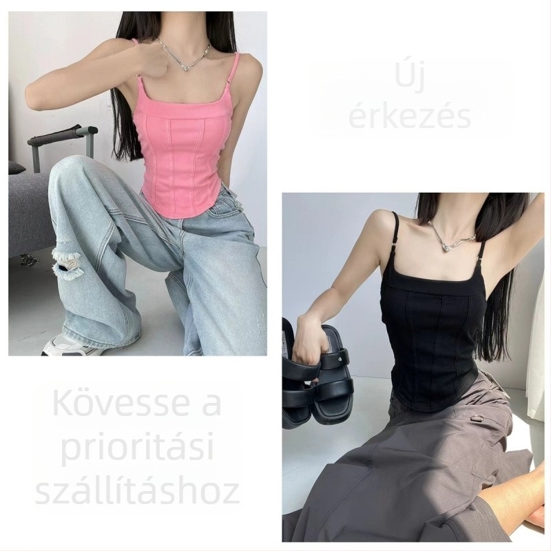 Szexi halszálkás vállpántos top beépített melltartó párnákkal, ujjatlan, karcsú szabású, nyári alapdarab
