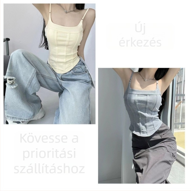 Szexi halszálkás vállpántos top beépített melltartó párnákkal, ujjatlan, karcsú szabású, nyári alapdarab