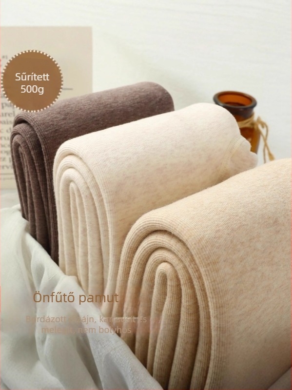500 g combált pamut fleece-bevonatú vastag női leggings, ősz-tél viselet, magas derék, bordázott textúra, anti-pilling