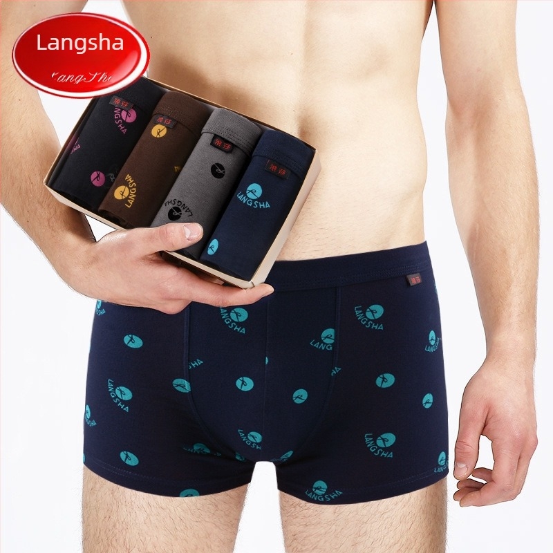 95% pamutból készült férfi középmagas derekú boxeralsó, lélegző, mintás, 4 darabos készlet