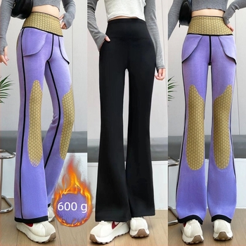Nylon bootcut nadrág, magas derekú, elülső zsebekkel, vastag meleg anyagból téli viseletre