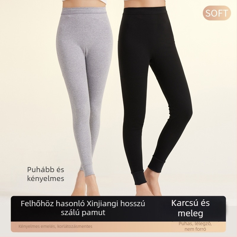 Női pamut termosz leggings, magas derékkal, egy rétegű, vast anyag, 90–95% pamut, hasi kontroll, meleg