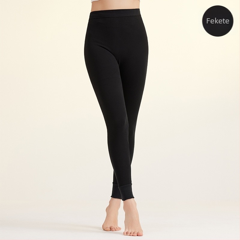 Női pamut termosz leggings, magas derékkal, egy rétegű, vast anyag, 90–95% pamut, hasi kontroll, meleg