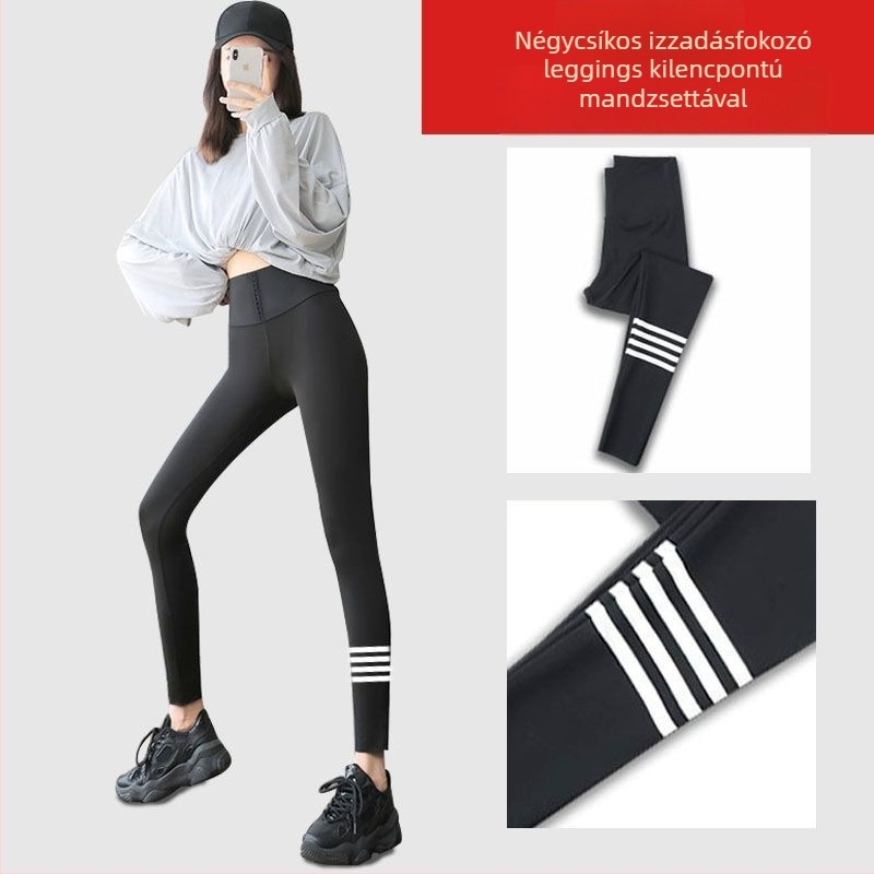 Női magas derekú izzadó sportnadrág zsírégető hatással, hasi kompresszió, geometriai mintázat, rövid futó nadrág