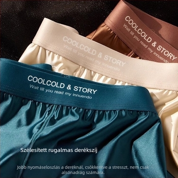 Férfi boxerek Satin Ice Silk anyagban, lélegző, fő anyag 80–90% nylon, kötött, középmagas derék, nyár