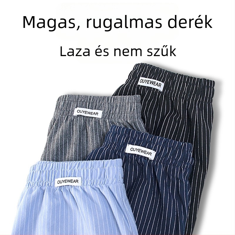 MILAN Férfiaknak csíkos pamut pizsama nadrág, plusz méret, laza szabás
