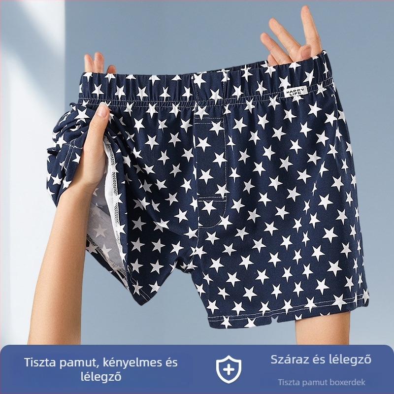 Férfiaknak pamutból készült laza otthoni rövidnadrág - Kötött anyag, középmagasságú derék, csíkos/kockás mintázat, sportos stílus