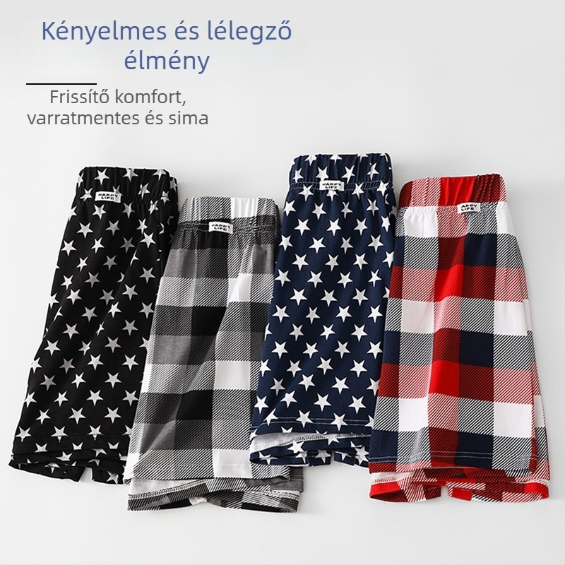 Férfiaknak pamutból készült laza otthoni rövidnadrág - Kötött anyag, középmagasságú derék, csíkos/kockás mintázat, sportos stílus