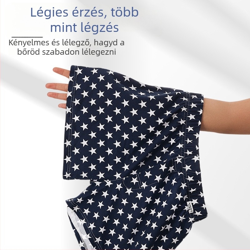 Férfiaknak pamutból készült laza otthoni rövidnadrág - Kötött anyag, középmagasságú derék, csíkos/kockás mintázat, sportos stílus